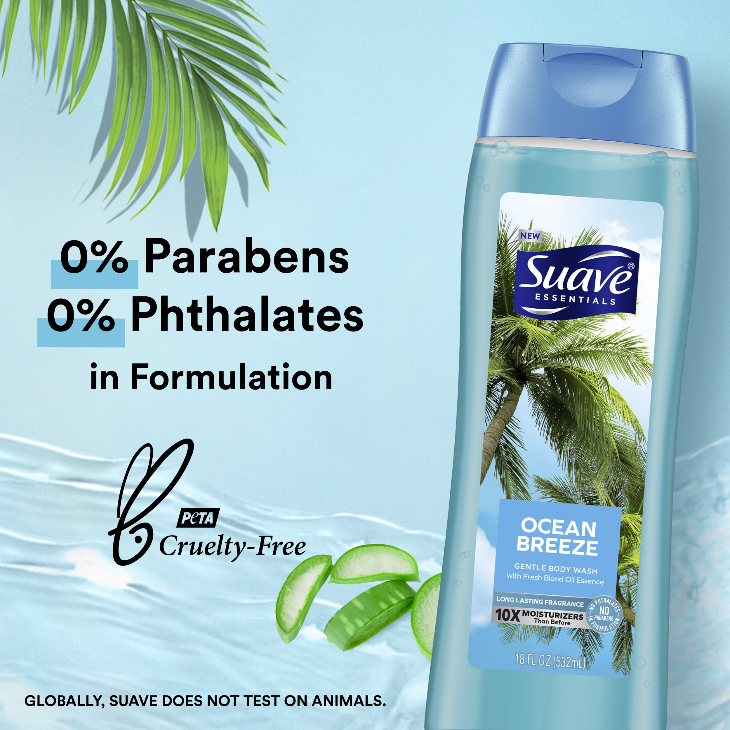 Suave Body Wash 2-Pack, Shampoo & Conditioner, Ocean Breeze + Fresh Antiperspirant Deodorant for Women (5 Piece Set)